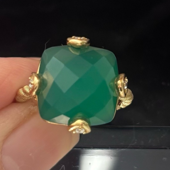 Judith Ripka Ring Gold Clad
925 Silver Green Goddess Pincushion CZ Ring - Picture 5 of 8